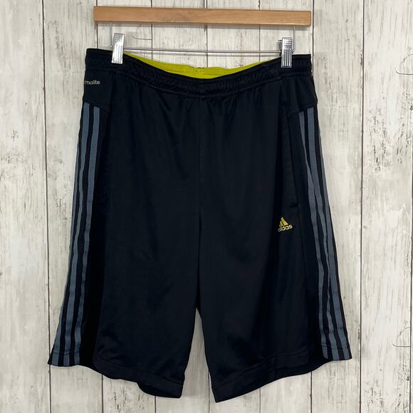 Adidas Climalite Black Neon Drawstring Athletic Basketball Running Shorts - Picture 1 of 11
